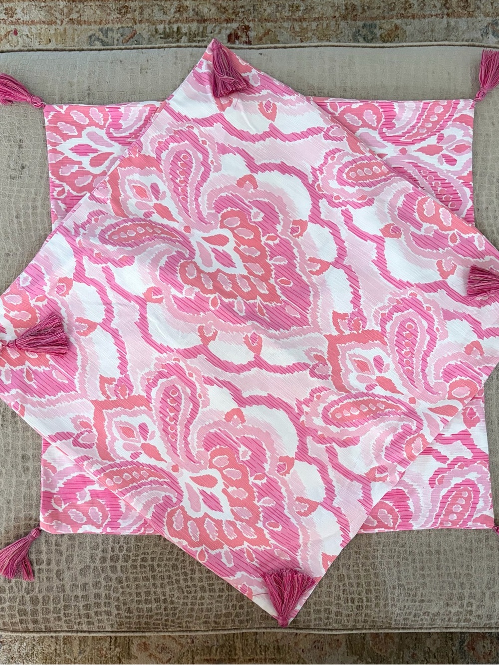 2 Pottery Barn Kids Cotton Pillow Covers w/ Tassels Pink and Preppy